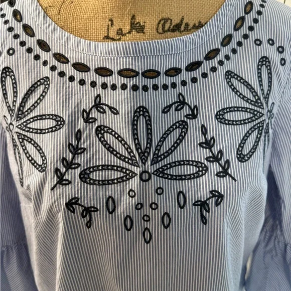 TALBOTS Eyelet Embroidered Striped Blouse - Picture 10 of 11